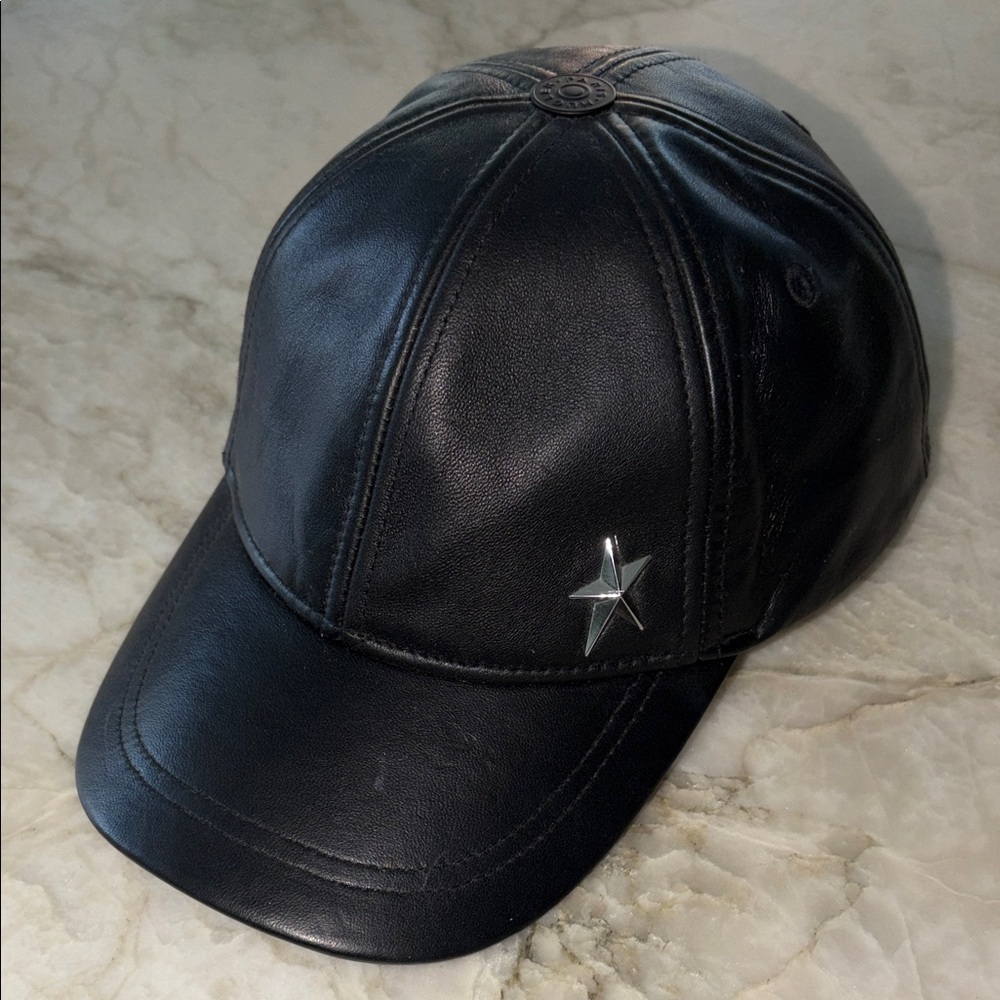 Thierry Mugler Black Leather Baseball Cap with Silver Star